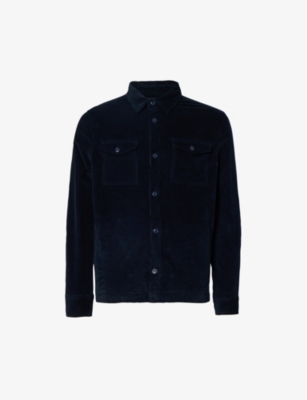Shop Barbour Men's Navy Collared Corduroy-texture Stretch-cotton Shirt