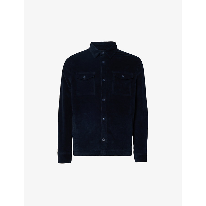 Shop Barbour Men's Navy Collared Corduroy-texture Stretch-cotton Shirt