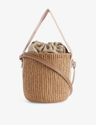 Chloé X Mifuko Woody Small Raffia Bucket Bag In Blushy Beige