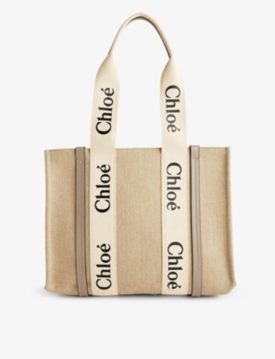 CHLOE: Woody medium linen tote bag`