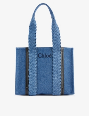 Shop Chloé Chloe Womens Denim Woody Denim Tote Bag