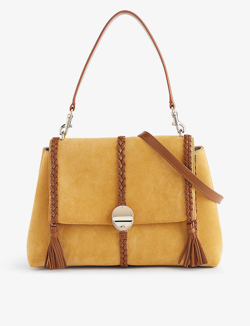 Shop Chloé Penelope Medium Leather Shoulder Bag In Safari Gold