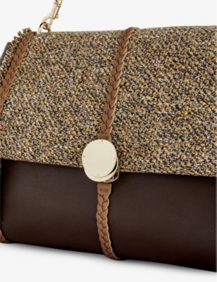 Shop Chloé Penelope Large Tweed-panel Leather Shoulder Bag In Multicolor Yellow 1