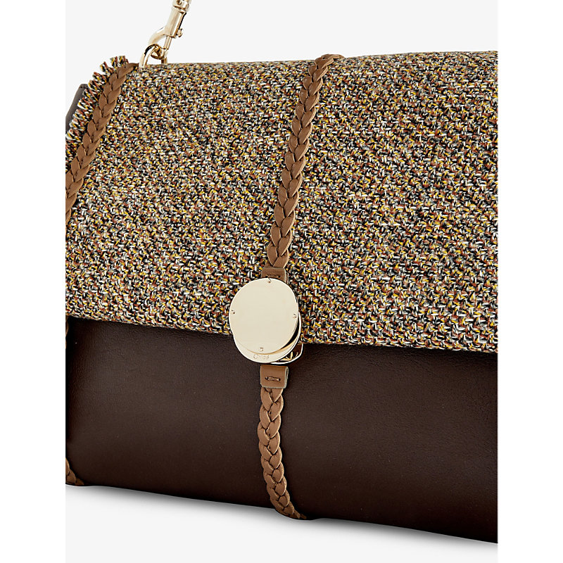 Shop Chloé Penelope Large Tweed-panel Leather Shoulder Bag In Multicolor Yellow 1