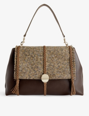 CHLOE: Penelope large tweed-panel leather shoulder bag