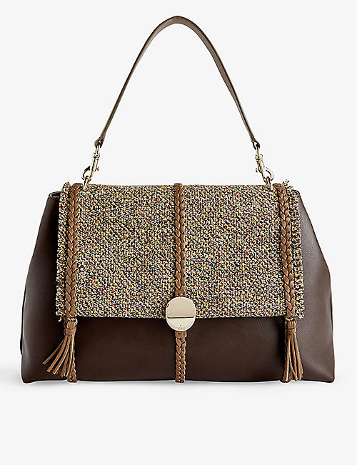 CHLOE: Penelope large tweed-panel leather shoulder bag