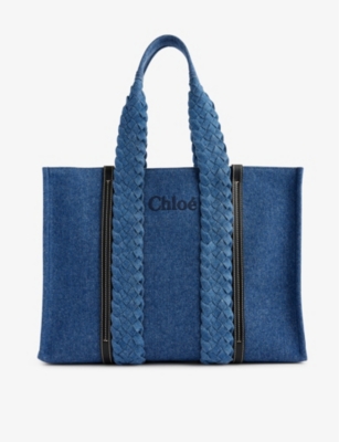 Chloé Chloe Womens Denim Woody Large Denim Tote Bag