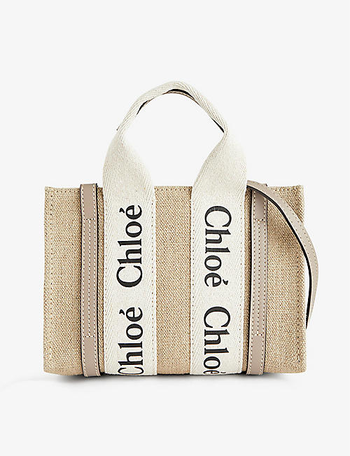 CHLOE: Woody mini linen tote bag