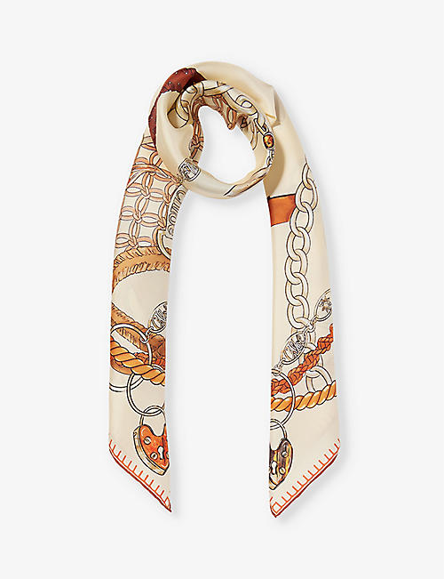 CHLOE: Graphic-print branded silk scarf