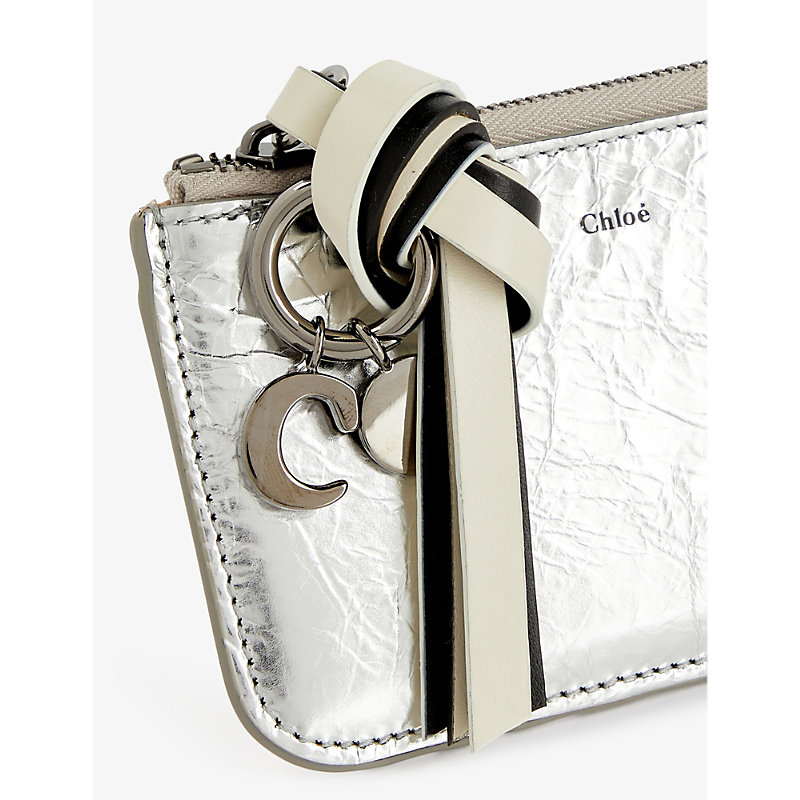 Shop Chloé Chloe Women's Silver Alphabet Logo-charm Leather Wallet