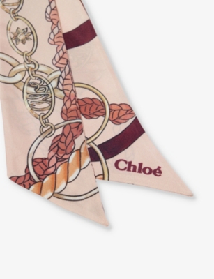 Shop Chloé Chloe Smoky Rose Graphic-print Branded Silk Bandeau Scarf 116cm X 7cm