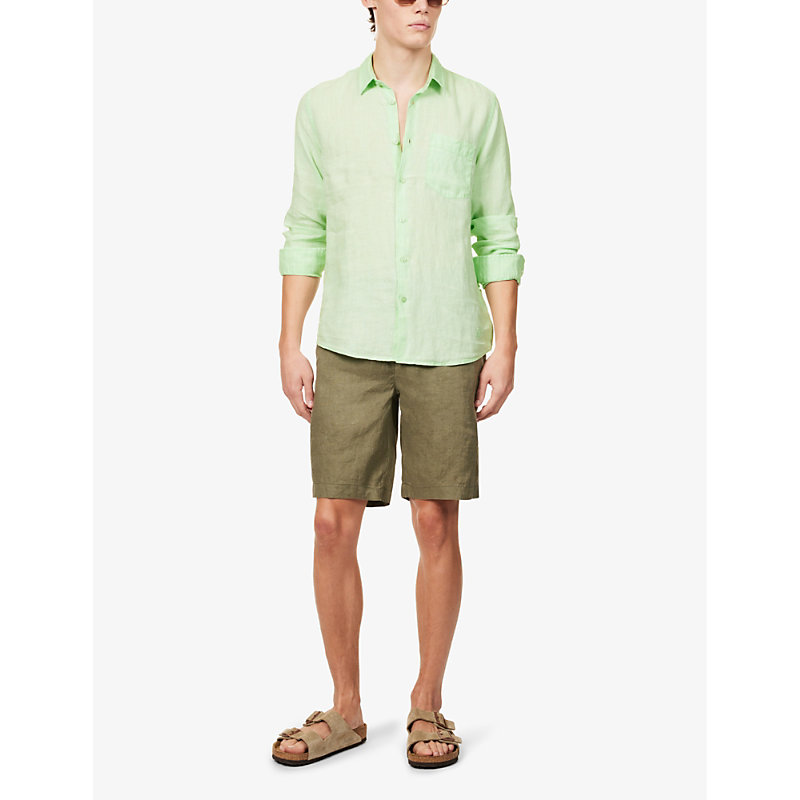 Shop Vilebrequin Men's Water Green Caroubis Brand-embroidered Relaxed-fit Linen Shirt