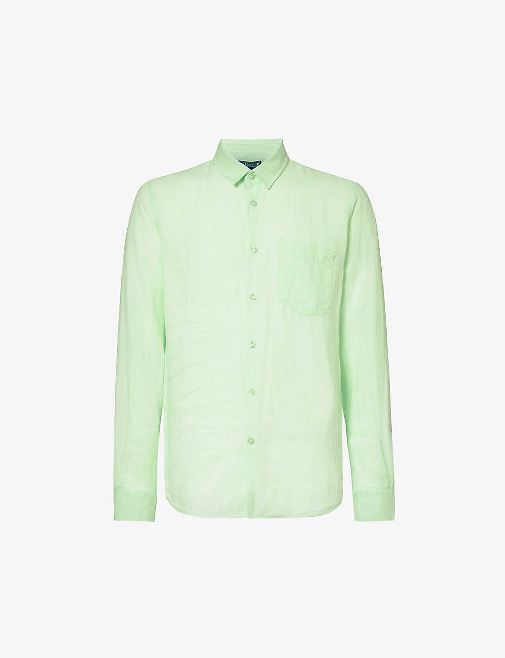 Shop Vilebrequin Mens Water Green Caroubis Brand-embroidered Relaxed-fit Linen Shirt