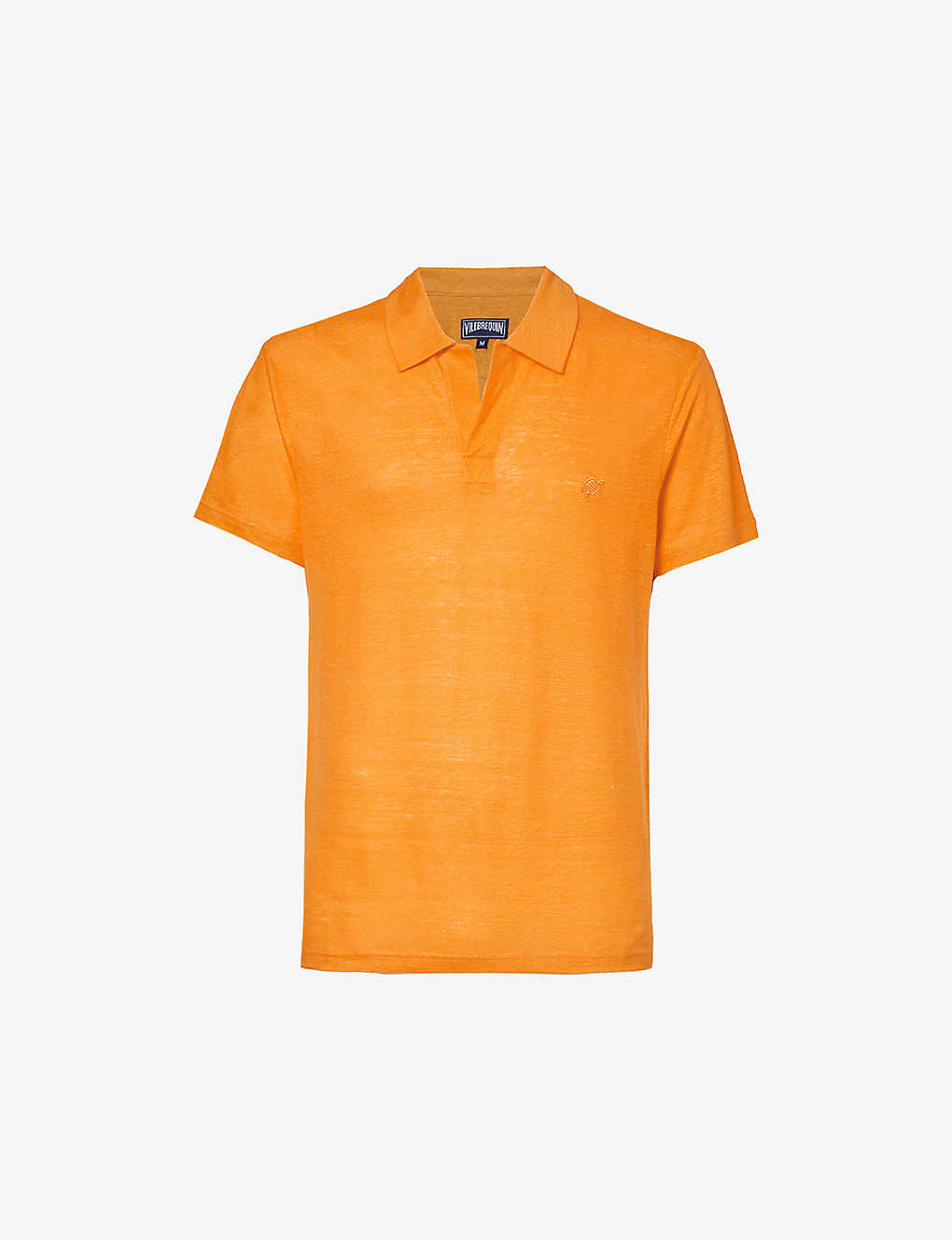Vilebrequin Mens Carrot Pyramid Brand-embroidered Relaxed-fit Linen Polo Shirt In Orange