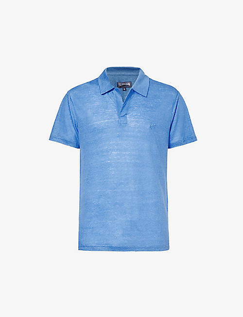 VILEBREQUIN: Pyramid brand-embroidered relaxed-fit linen polo shirt
