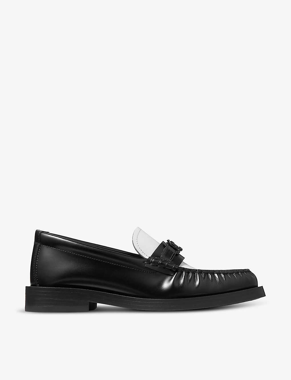 Shop Jimmy Choo Addie Logo-plaque Leather Loafers In Black/latte