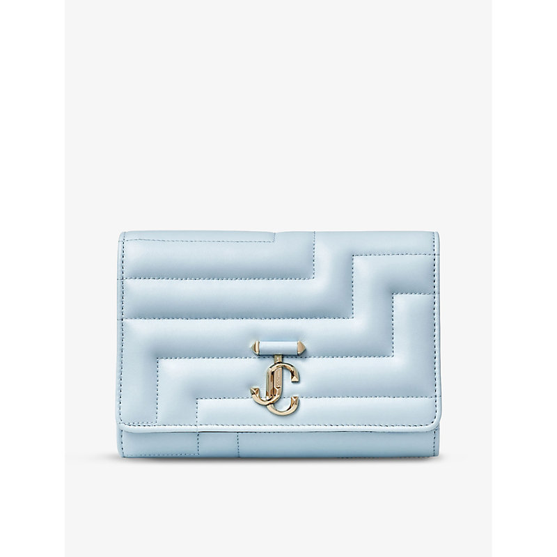 Jimmy Choo Avenue Quilted-leather Clutch Bag In Ice Blue/light Gold