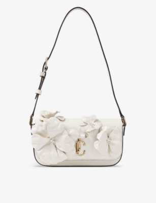 JIMMY CHOO: Avenue floral-appliqué mini leather shoulder bag