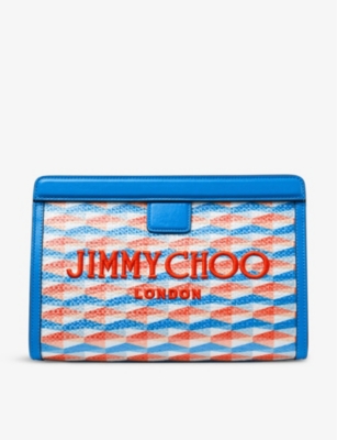 Jimmy Choo Avenue Canvas And Leather Pouch In Sky/sky Mix