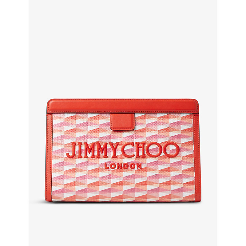 Jimmy Choo Avenue Canvas And Leather Pouch In Pap/can Pink