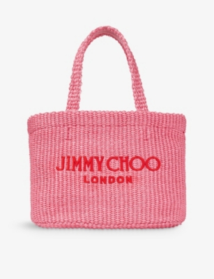 Shop Jimmy Choo Women's Candy Pink/paprika Beach Mini Raffia Tote Bag