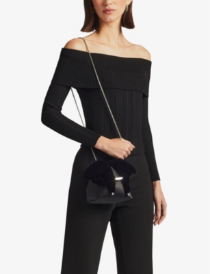 Shop Jimmy Choo Black Bon Bon Satin And Velvet Top-handle Bag