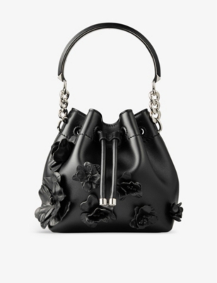 Shop Jimmy Choo Black/silver Bon Bon Leather Top-handle Bag