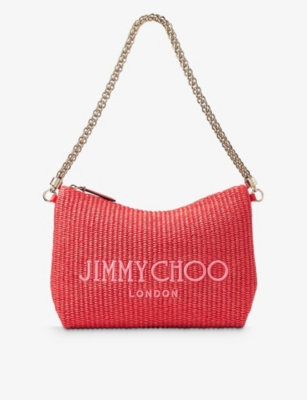 Jimmy Choo Callie Raffia Shoulder Bag In Red