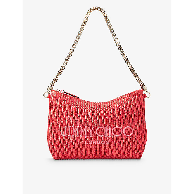 Jimmy Choo Callie Raffia Shoulder Bag In Red