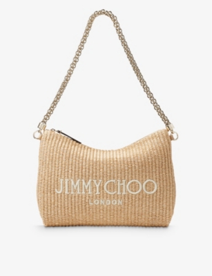 Jimmy Choo Callie Raffia Shoulder Bag In Natural/latte