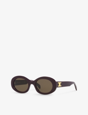 Shop Celine Women's Purple Cl40194u Triomphe Oval-frame Acetate Sunglasses