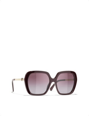 Pre-owned Chanel Womens Ch5521 Square-frame Acetate And Metal Sunglasses Red