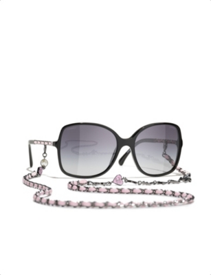 Pre-owned Chanel Womens Ch5210q Square-frame Acetate Sunglasses Black