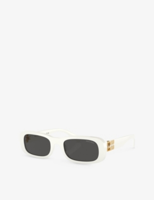 Miu Miu Womens  Mu 08zs Rectangle-frame Acetate Sunglasses In White