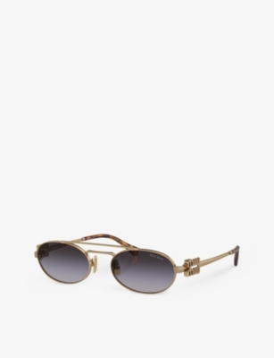 MIU MIU: MU 54ZS oval-frame metal sunglasses