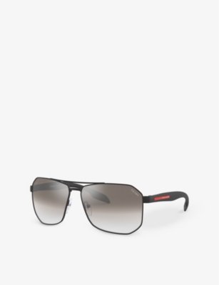 Prada Womens  Linea Rossa Ps51vs Pillow-frame Steel Sunglasses In Black