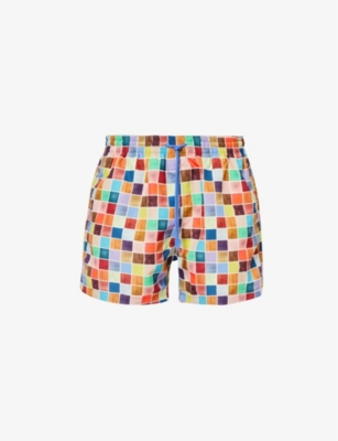 PAUL SMITH: Square graphic-print recycled-polyester swim shorts