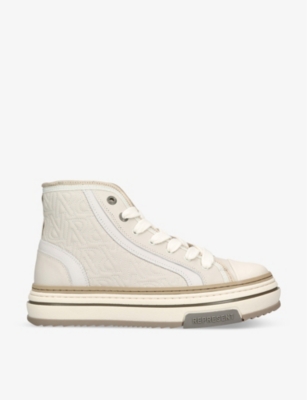 Shop Represent Men's Cream Comb Htn X Chunky-lace Woven High-top Trainers