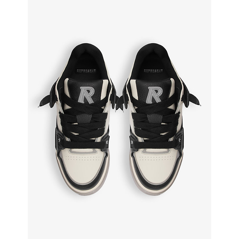 Shop Represent Men's Blk/white Studio Panelled Leather Mid-top Trainers