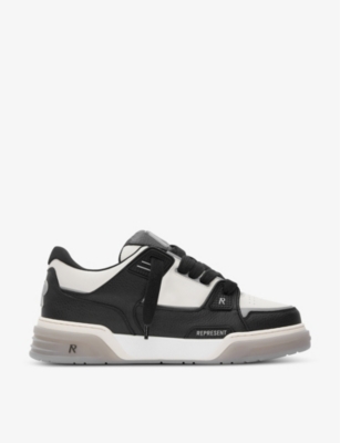 Shop Represent Mens Blk/white Studio Panelled Leather Mid-top Trainers