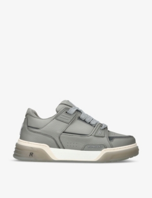 Represent Mens Grey Studio Panelled Leather Mid-top Trainers