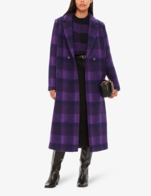 Shop Whistles Women's Purple Camila Checked Wool-blend Coat