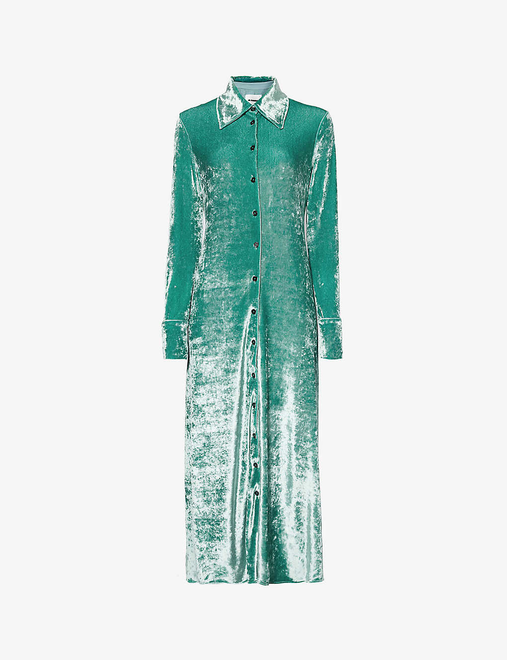 Jil Sander Womens Dark Sage Velvet-textured Regular-fit Stretch-woven Midi Dress