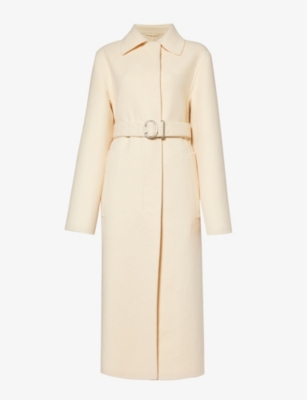 Jil Sander Womens Champagne Belted Brushed-texture Wool And Cashmere-blend Coat