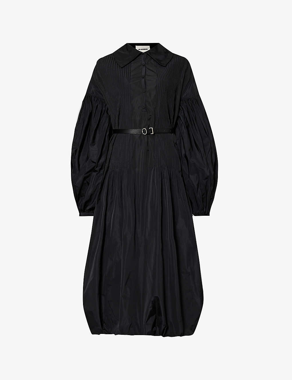 Jil Sander Womens Black Pleated Detachable-belt Woven Midi Dress