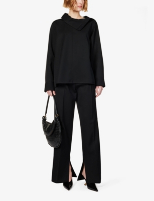 Shop Jil Sander Women's Black Box-pleated Curved-hem Wool Shirt