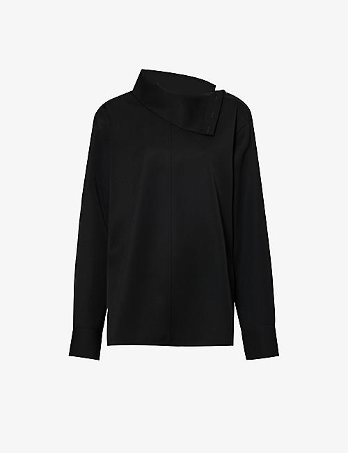 JIL SANDER: Box-pleated curved-hem wool shirt