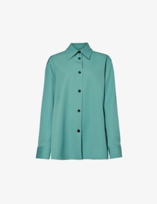 Shop Jil Sander Women's Verdigris Split-hem Regular-fit Wool Shirt In Blue