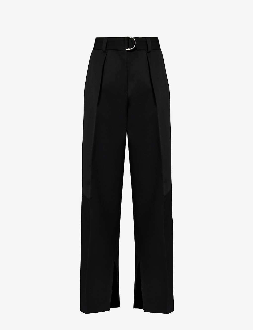 Jil Sander Womens Black Split-hem Straight-leg High-rise Wool Trousers