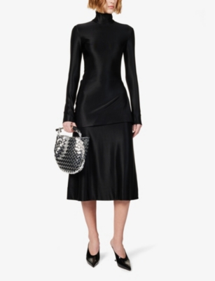 Shop Jil Sander Women's Black Flared-hem Satin Midi Skirt